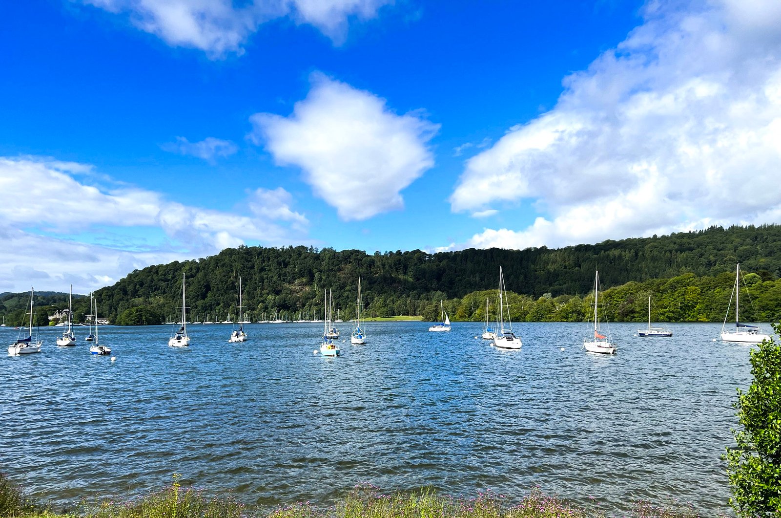 Sailing boats on Lake Windermere against a blue sky